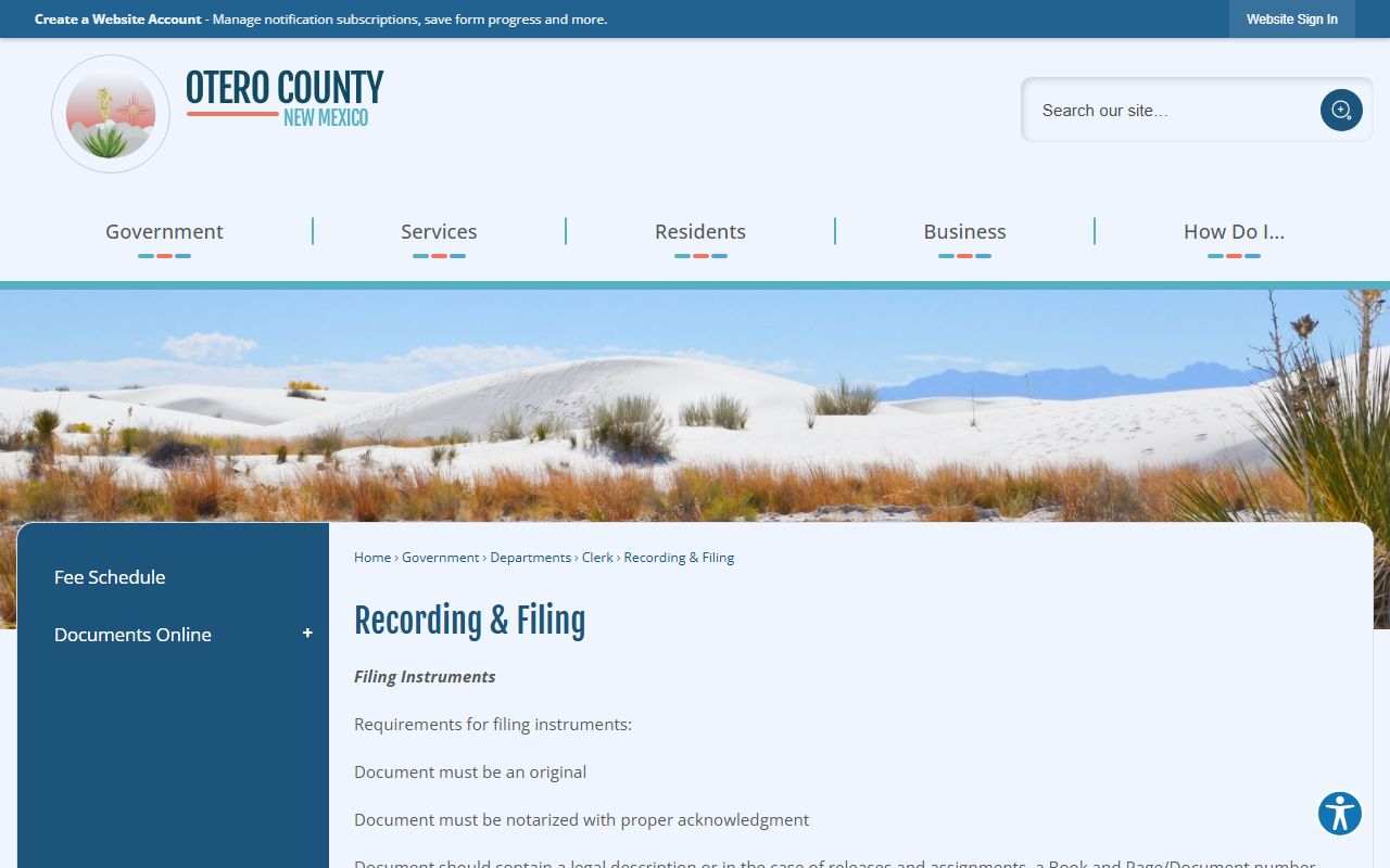 Otero County Clerk of Court records distinction from county recording requirements