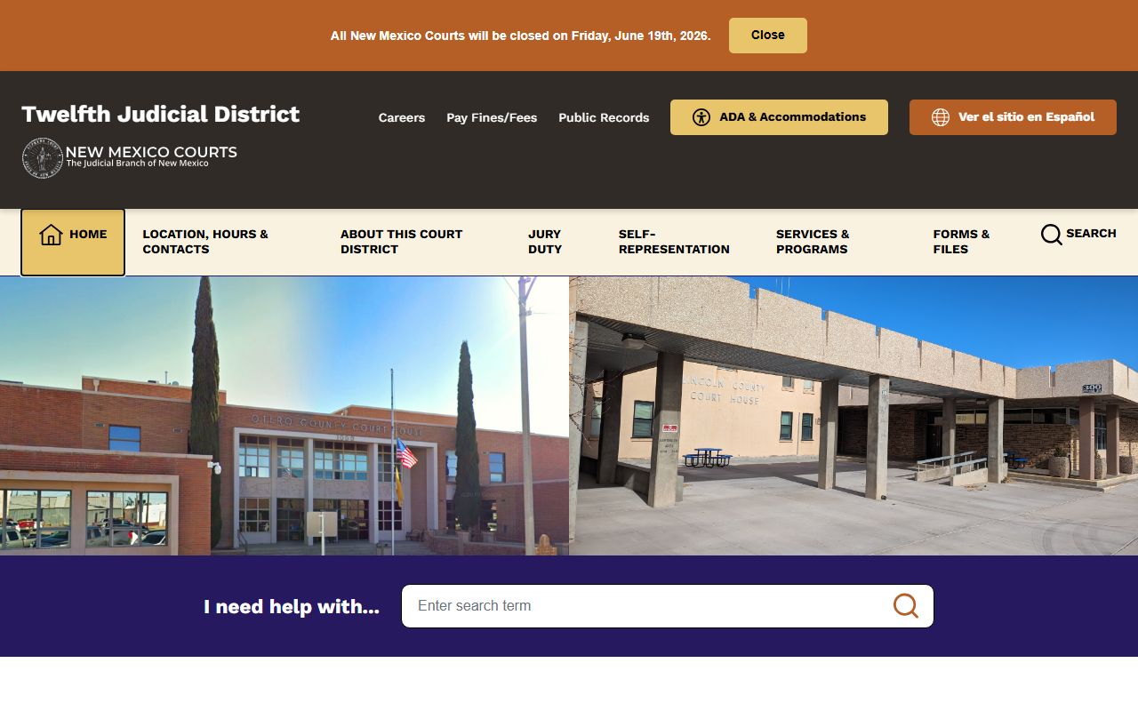 Otero County court dockets on the Twelfth Judicial District home page