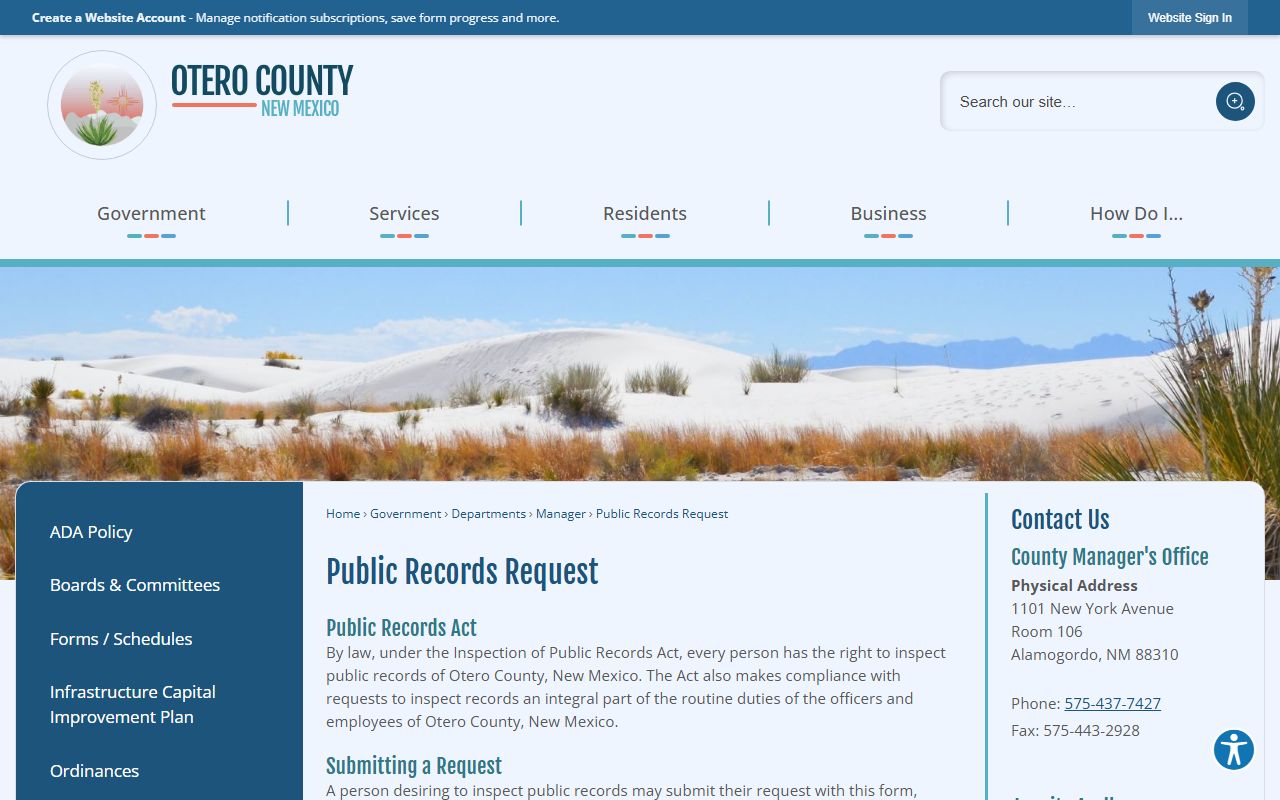 Otero County court records public records request procedure for county records