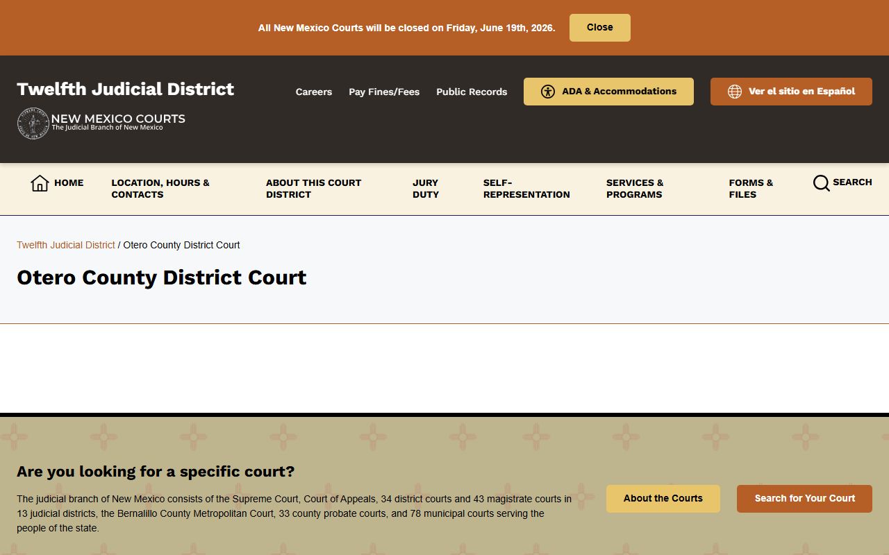 Otero County District Court records official court profile and court structure