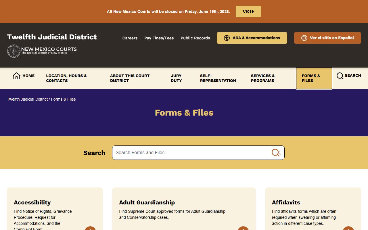Otero County District Court records Twelfth District forms and court access resources