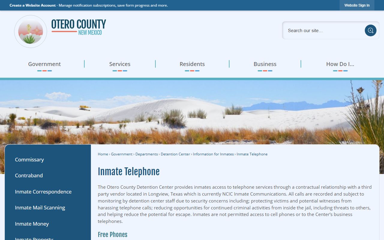Otero County inmate records detention center contact page
