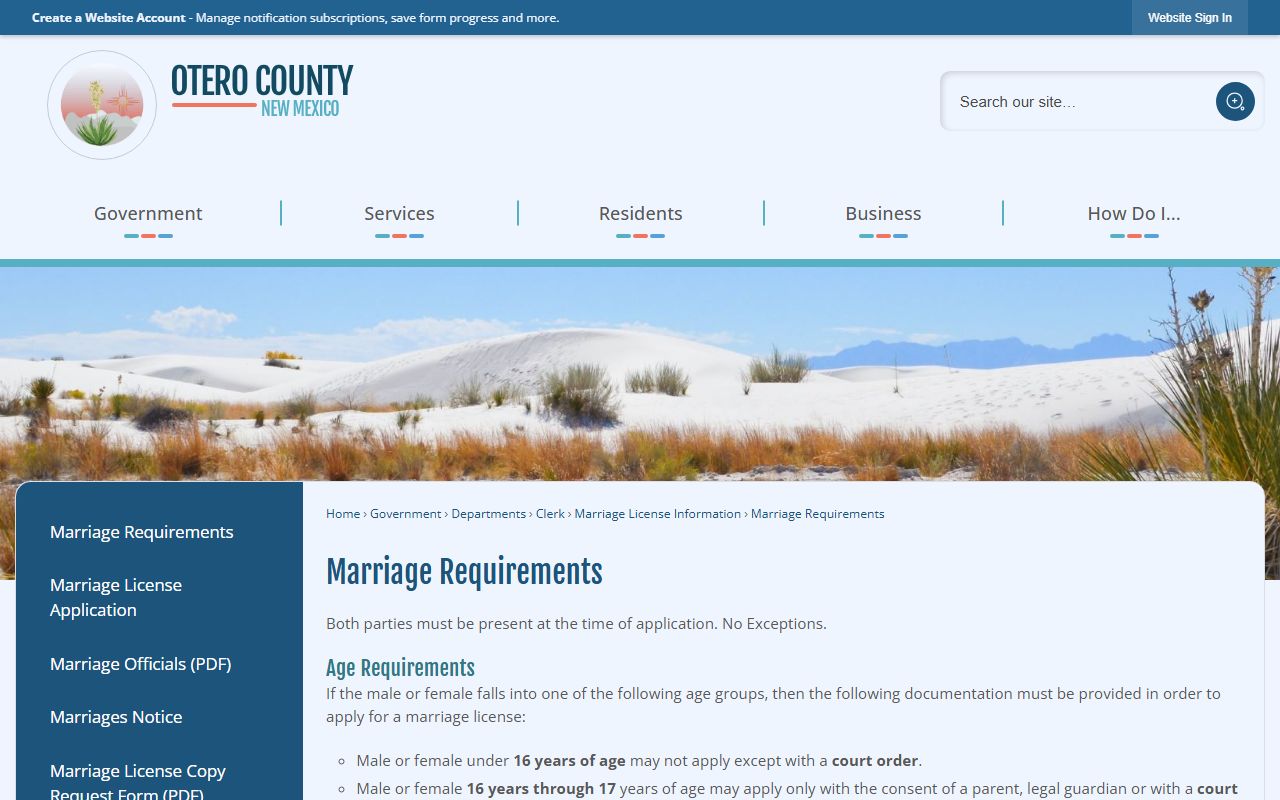 Otero County marriage records requirements for age identification and license return