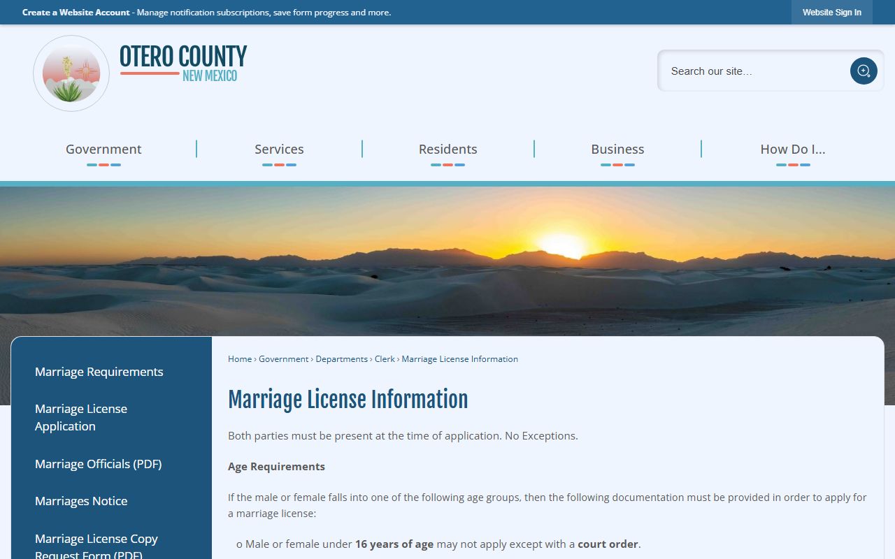 Otero County marriage records license information page