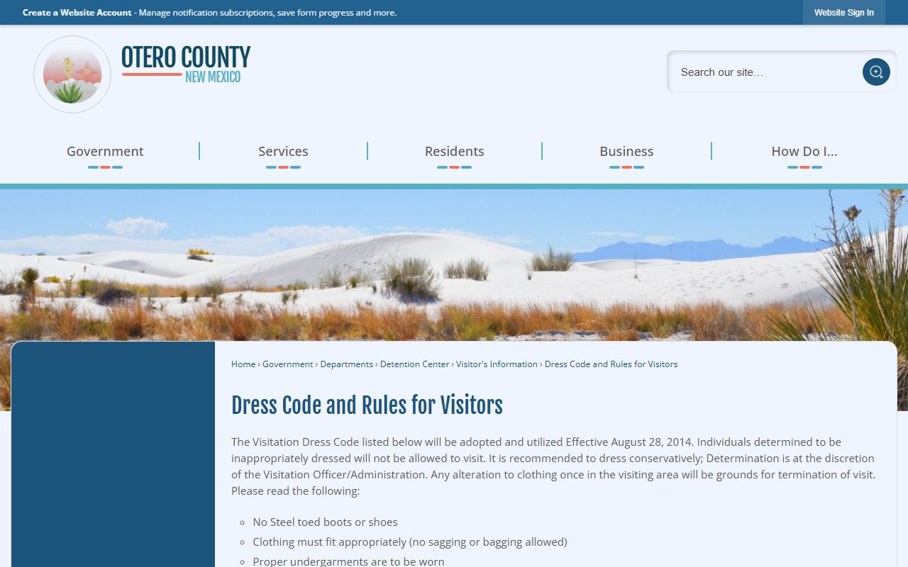 Otero County court records detention visitor rules