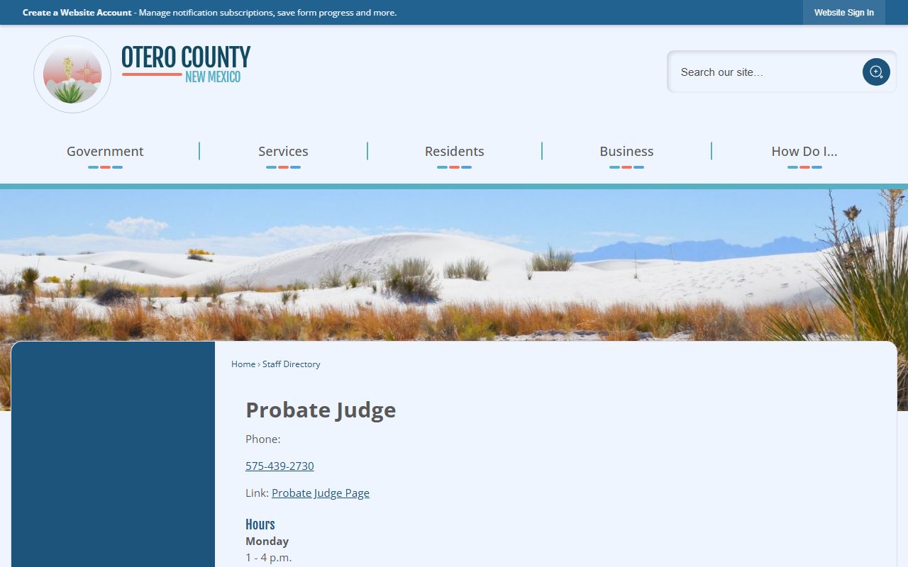 Otero County probate records probate judge staff directory contacts