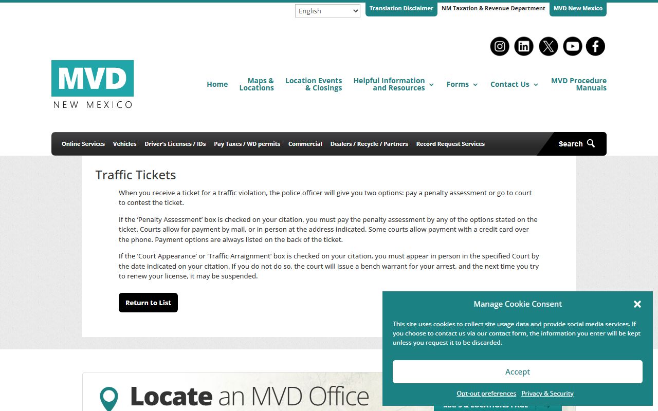Otero County traffic court records New Mexico MVD ticket guidance