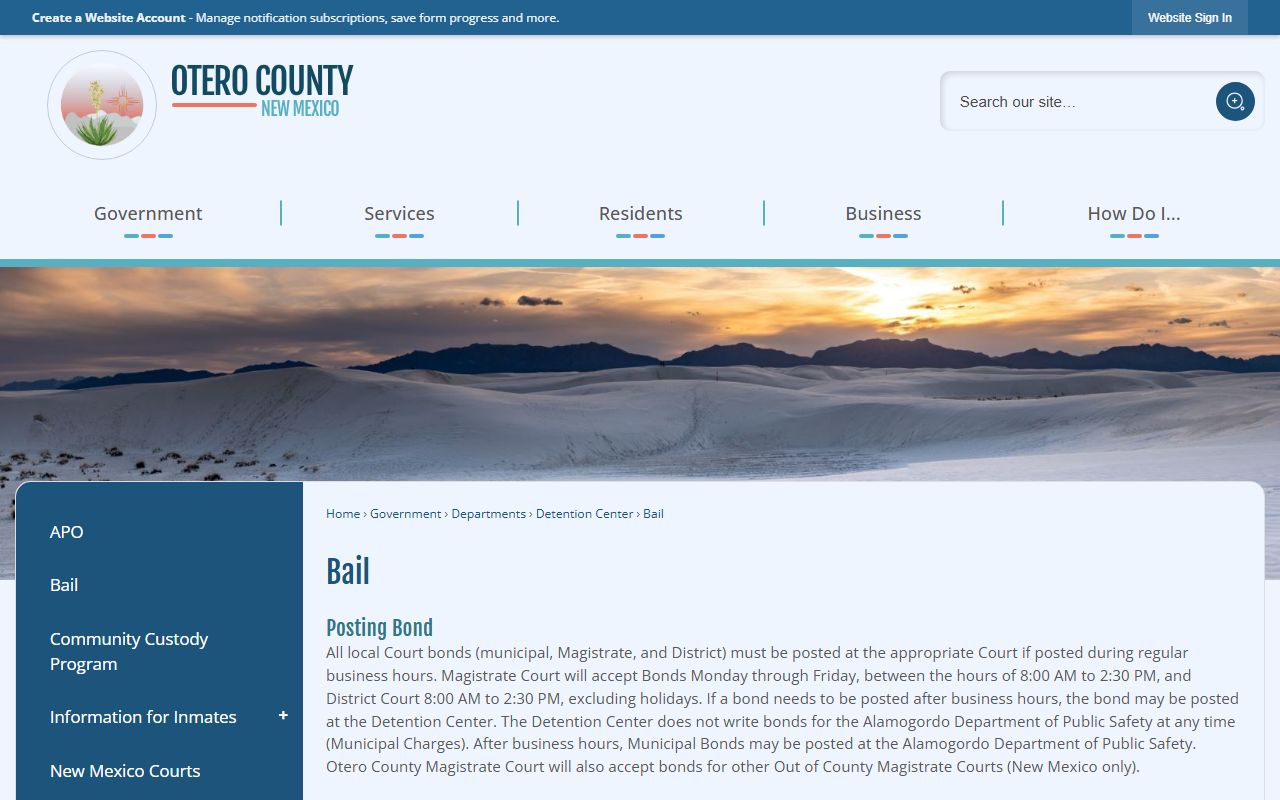 Otero County warrant records bond and court payment information
